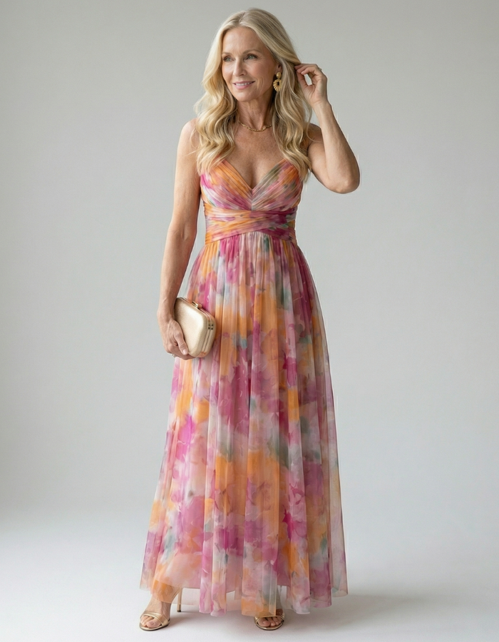 Vestido Maxi Cruzado Degradê Tirantes Finos