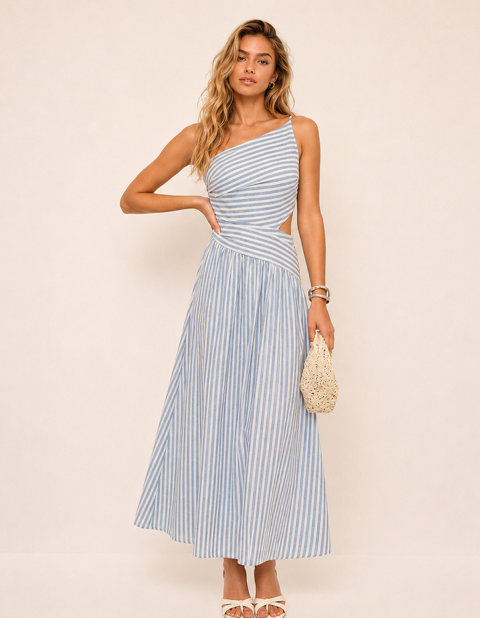 Vestido Um Ombro Riscas