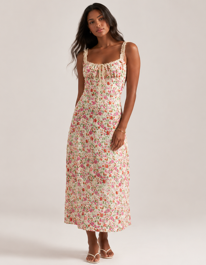 Vestido Midi Floral Rayon