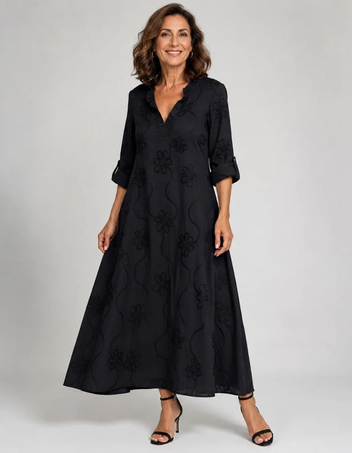 Vestido Longo Linho Decote Pico