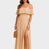 Vestido Maxi Ombros à Mostra Poá